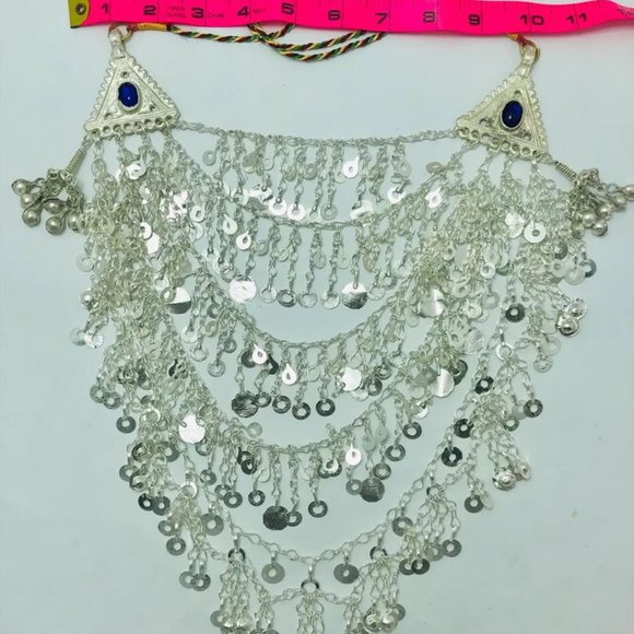 Multilayers Afghan Silver Necklace, Gypsy Silver Kuchi Bib Necklace - Picture 10 of 10
